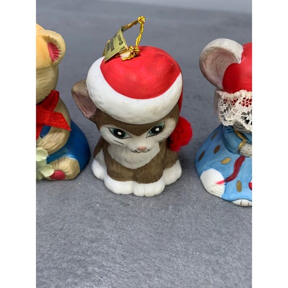 Vintage Russ Jasco Christmas Hanging Bell Ornaments 90s Snowman Bear Cat & Girl - Picture 7 of 16